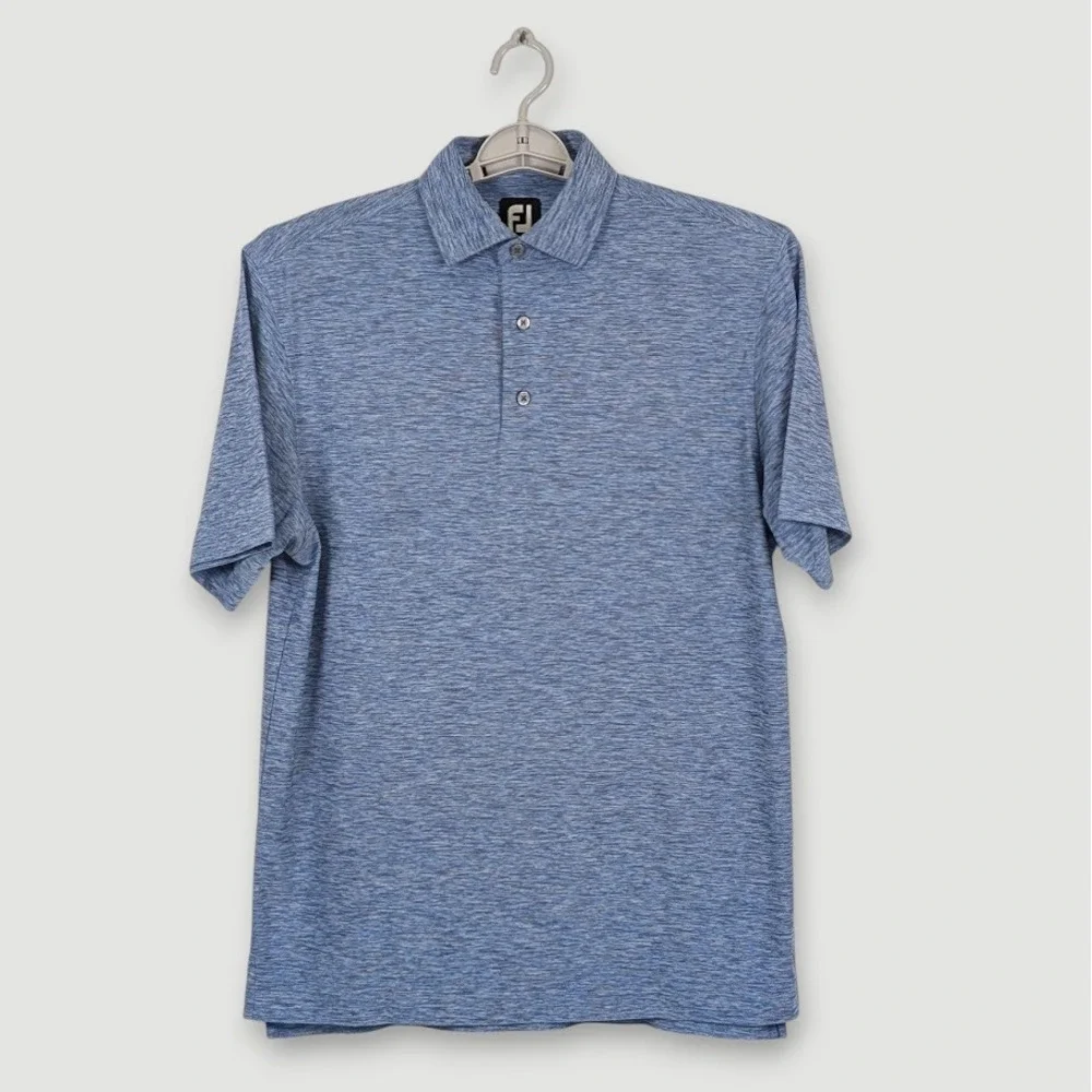 Footjoy Lisle Space Dyed Self Collar Polo Shirt Mens Small Blue Performance Golf - Picture 3 of 9